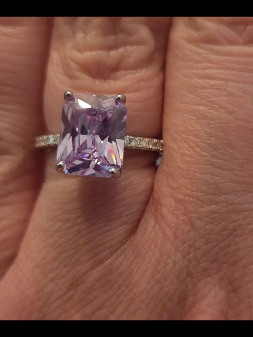 Lavender CZ Solitaire Ring with Pavé Band - Unbranded
